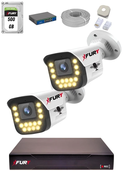 FURY 15 Warm LED Ip Güvenlik Kamera Seti 2 Kameralı Sesli 4mp Gece Renkli Su Geçirmez 1403s 500GB ürün görseli 1