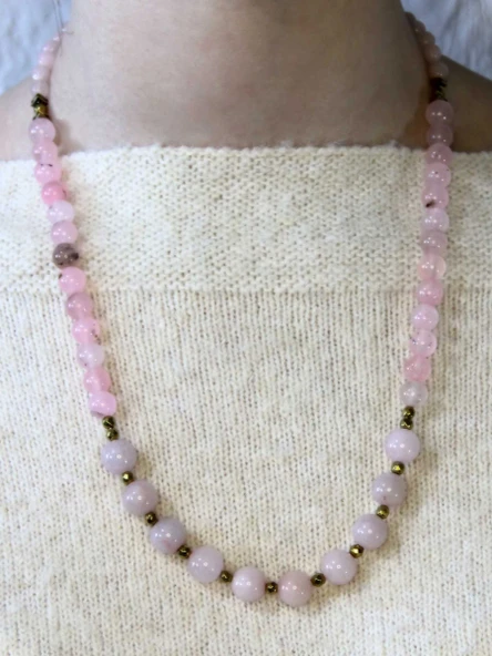 Doğal Taş Pembe Kuvars Doğal Taşlı Kadın Kolye euk20pk2 ürün görseli 1