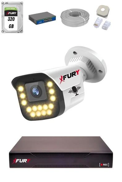 FURY 15 Warm LED Ip Güvenlik Kamera Seti 1 Kameralı Sesli 4mp Gece Renkli Su Geçirmez 1403s 320GB ürün görseli 1