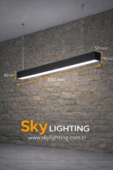 Sky Lighting 6500K / Lineer 50cm ( Siyah Kasa / Beyaz Işık ) Sarkıt Led Avize /Salon/Mutfak/Lineer Avize ürün görseli 1