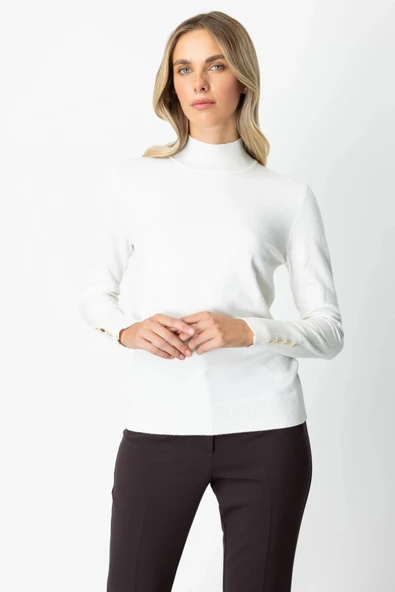 On Fashion Kadın Dik Yaka Basic Ekru Kazak 63514 ürün görseli 1