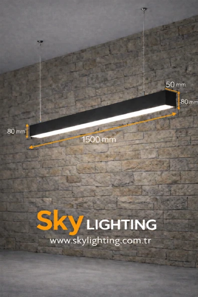 Sky Lighting 4000K / Lineer 150cm ( Siyah Kasa / Doğal Beyaz Işık ) Sarkıt Led Avize /Salon/Mutfak/Lineer Avize ürün görseli 1
