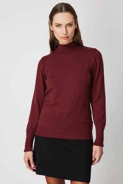 On Fashion Kadın Dik Yaka Basic Bordo Kazak 63514 ürün görseli 1