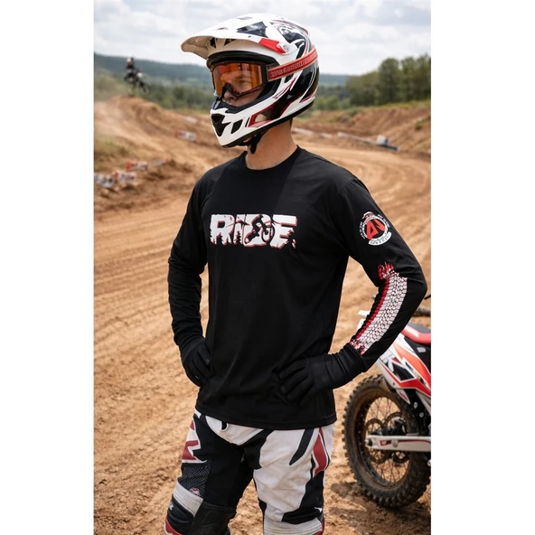 Aybaak Ride Enduro Cross Motorsiklet Baskılı Uzun Kol Tişört ürün görseli 1
