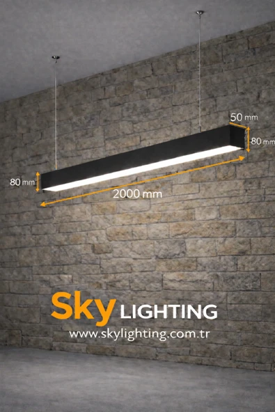 Sky Lighting 6500K / Lineer 200cm ( Siyah Kasa / Beyaz Işık ) Sarkıt Led Avize /Salon/Mutfak/Lineer Avize ürün görseli 1
