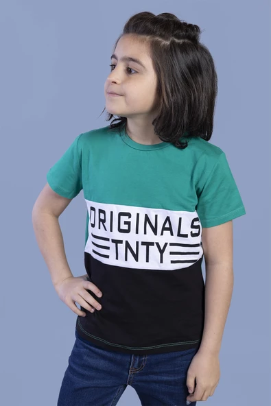 Toontoy Erkek Çocuk Baskılı Bisiklet Yaka Kısa Kollu Tişört - TK12859 ürün görseli 1