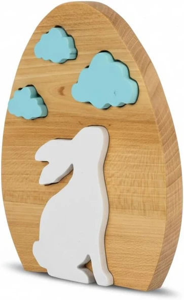 Simdale Wood Ahşap Tavşan ve Mavi Bulutlar - Montessori Bebek Odası Raf Dekoru & Oyuncak ürün görseli 1