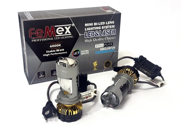 Femex H4 Pro Plus Exclusive Mini Bi-Led + LASER Kendinden Mercekli Selektör Aparatlı Performans Led ürün görseli 1