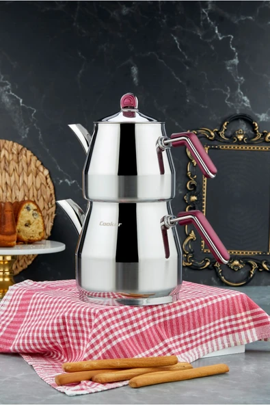 Cooker Everest 18/10 Paslanmaz Çelik Jumno Boy Çaydanlık 2 L Demlik 3,25 L Alt Hazne ürün görseli 1