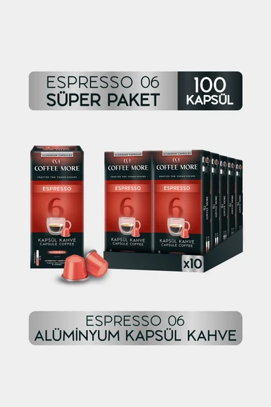 Coffee More 6 Espresso Kapsül Kahve 10 x 10 Paket ( 100 Adet ) Nespresso Uyumlu ürün görseli 1