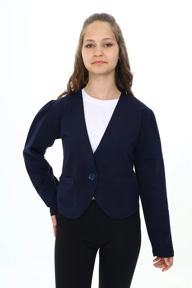 Toontoy Kız Çocuk V Yaka Blazer Kapama Cepli Düşük Omuz Örme Okul Hırkası - 2 İplik ürün görseli 1