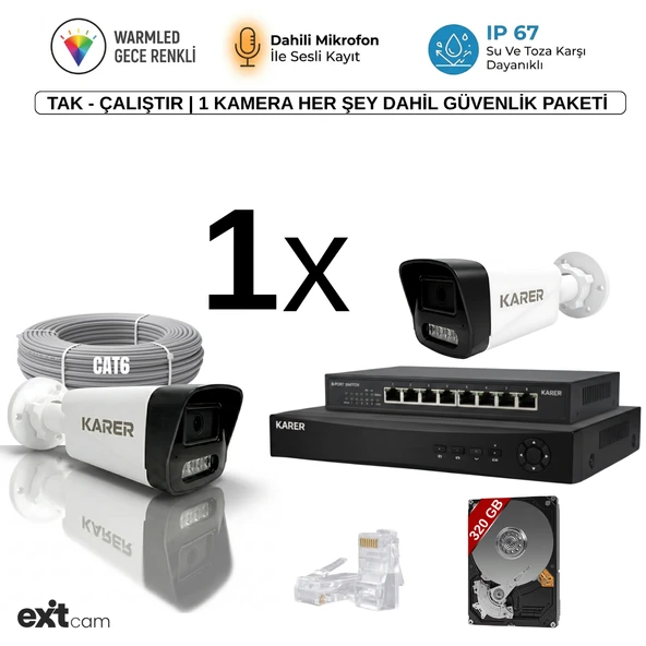 Exitcam-1'li AHD-SESLİ -GECE RENKLİ- SU GEÇİRMEZ- FULL HD Güvenlik Kamera Seti ürün görseli 1