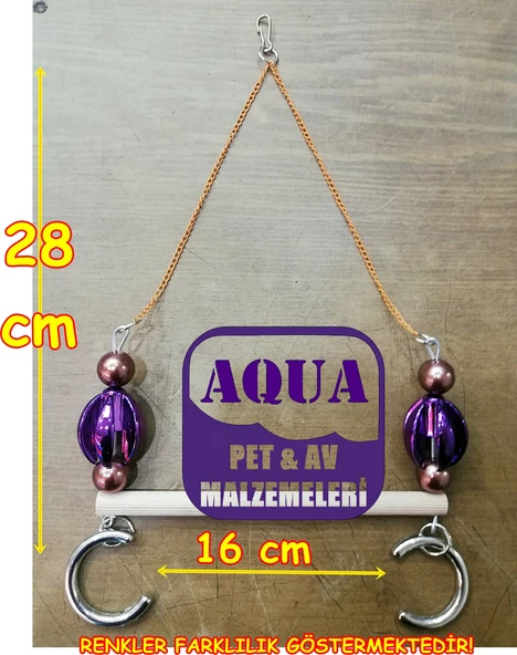 Zincirli Fırfır Boncuklu Papağan Salıncağı Tünekli 28 cm x 16 cm - Kuş Salıncağı Büyük Boy ürün görseli 1