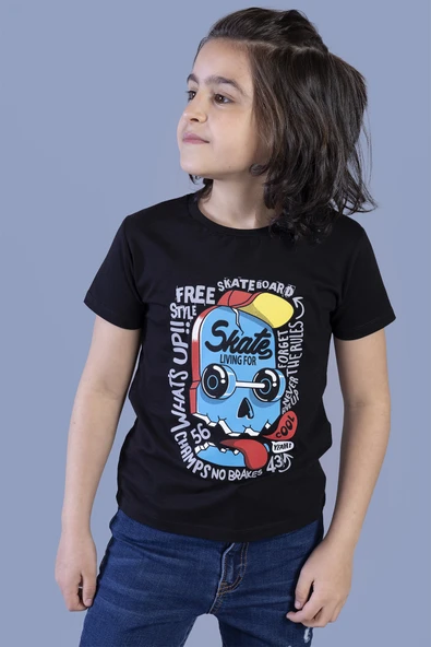Toontoy Erkek Çocuk Baskılı Bisiklet Yaka Kısa Kollu Tişört ürün görseli 1