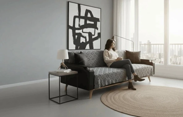 Jakarlı Koltuk Örtüsü 170x220 cm/ Kaymaz, Şık, Dayanıklı ürün görseli 1