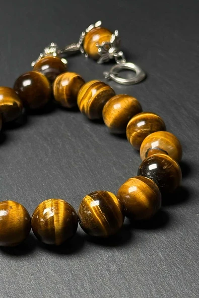 14 MM Doğal Taş Kaplan Gözü Tesbih - Resim 2