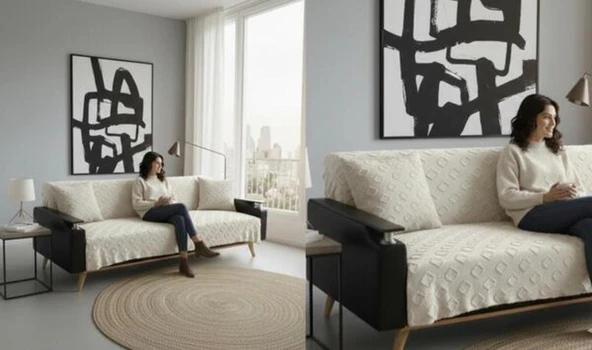 Jakarlı Koltuk Örtüsü 170x220 cm/ Kaymaz, Şık, Dayanıklı ürün görseli 1