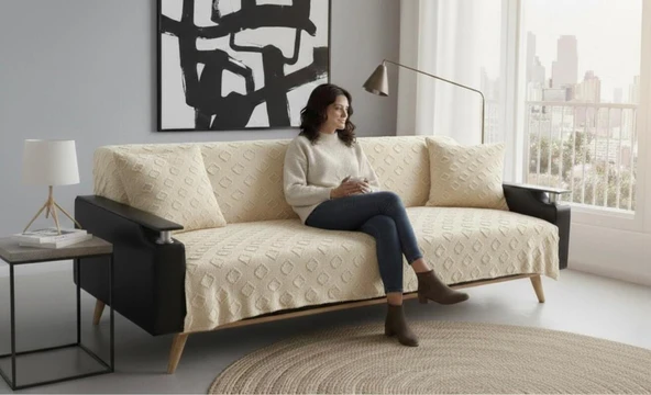 Jakarlı Koltuk Örtüsü 170x220 cm/ Kaymaz, Şık, Dayanıklı ürün görseli 1