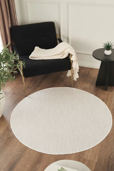 Sisalux 3081 Krem Bej Yuvarlak Sisal Dokuma Jüt Kilim Hav Toz Vermez Mutfak Oturma Odası Halısı ürün görseli 1