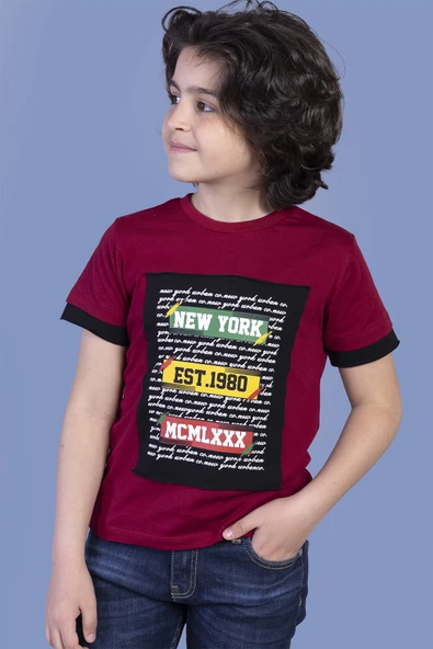 Toontoy Erkek Çocuk Baskılı Bisiklet Yaka Kısa Kollu Tişört - TK12929 ürün görseli 1