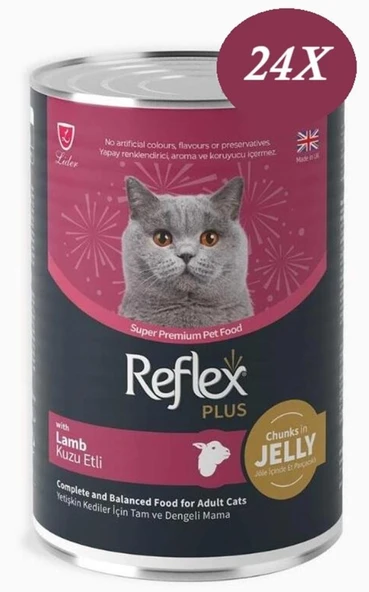 Reflex Plus Jöle içinde Et Parçacıklı Kuzu Etli Yetişkin Kedi Konservesi 400 gr*24 ADET ürün görseli 1