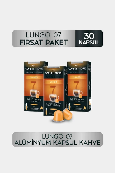 Coffee More 7 Lungo Kapsül Kahve 10 x 3 Paket ( 30 Adet ) Nespresso Uyumlu ürün görseli 1