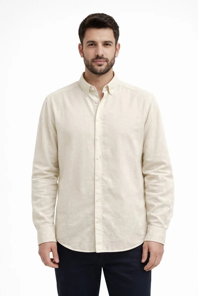 Di Pierro Uzun Kol Slim Fit Erkek Keten Gömlek - 7541 ürün görseli 1