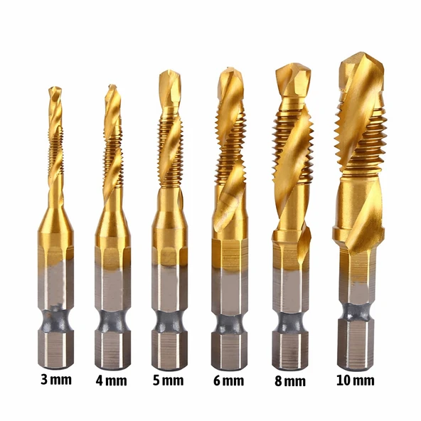 Kılavuz Açma Matkap Seti 1/4 İnç Vidalama Diş Açma Aparatı Metal Matkap Uyumlu 6 Parça Uç Seti ürün görseli 1