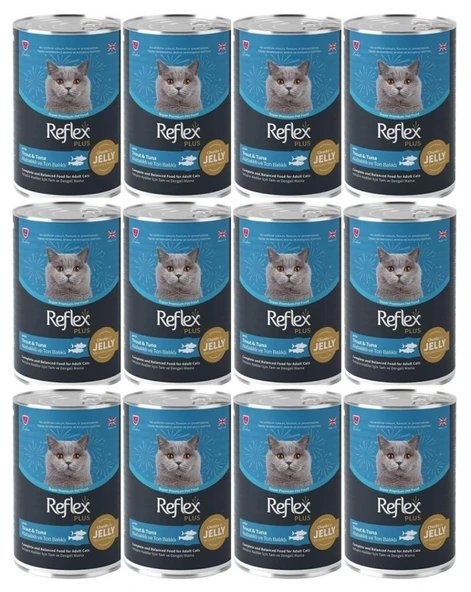 Reflex Plus Jöle İçinde Et Parçacıklı Alabalıklı ve Ton Balıklı Yetişkin Kedi Konservesi 400 Gr*12 ADET ürün görseli 1
