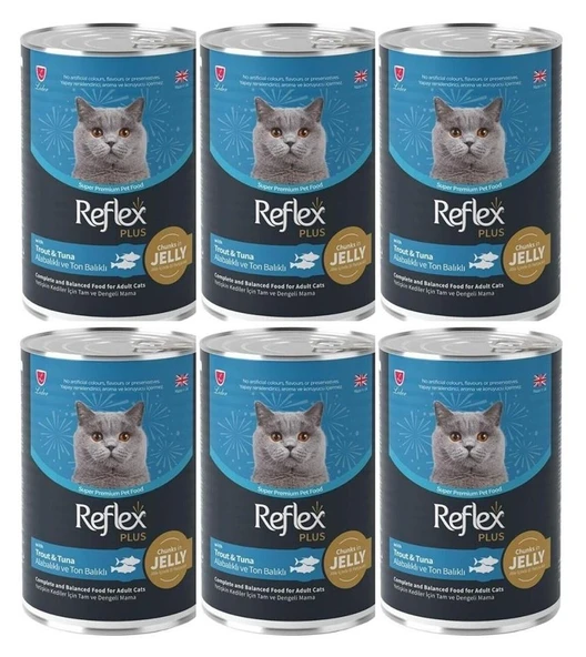 Reflex Plus Jöle İçinde Et Parçacıklı Alabalıklı ve Ton Balıklı Yetişkin Kedi Konservesi 400 Gr*6 ADET ürün görseli 1