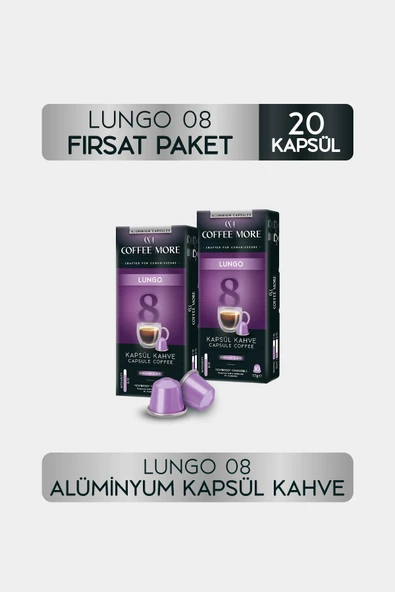 Coffee More 8 Lungo Kapsül Kahve 10 x 2 Paket ( 20 Adet ) Nespresso Uyumlu ürün görseli 1