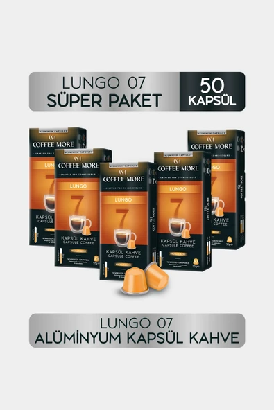 Coffee More 7 Lungo Kapsül Kahve 10 x 5 Paket ( 50 Adet ) Nespresso Uyumlu ürün görseli 1