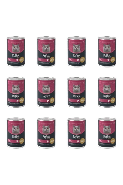Reflex Plus Jöle içinde Et Parçacıklı Kuzu Etli Yetişkin Kedi Konservesi 400 gr*12 ADET ürün görseli 1