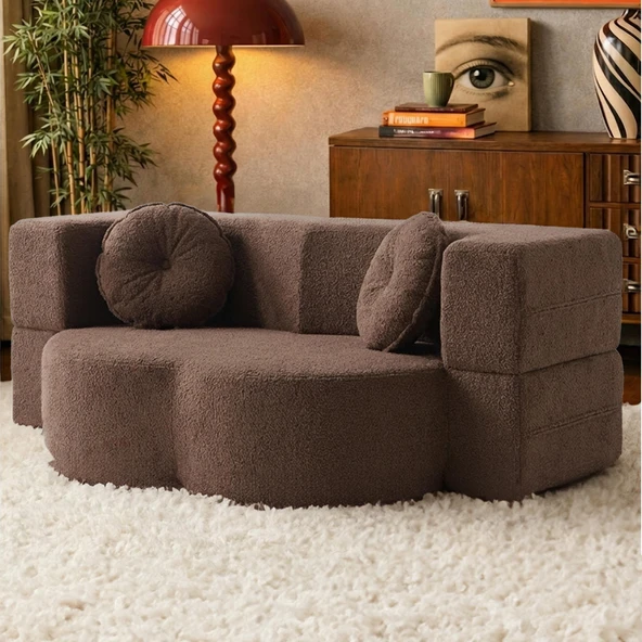 Homedius Muse Katlanır Yatak Olabilen Çok Amaçlı Çift Kişilik Koltuk  Kahverengi Çift ürün görseli 1