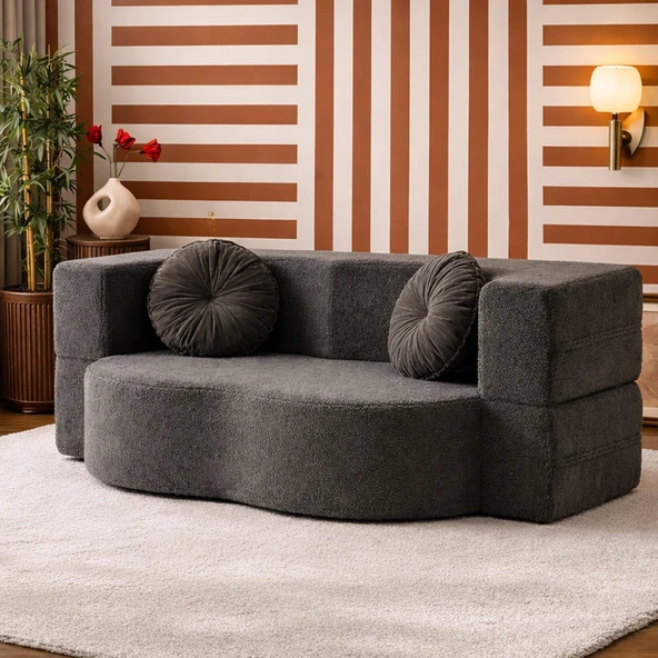 Homedius Muse Katlanır Yatak Olabilen Çok Amaçlı Çift Kişilik Koltuk  Antrasit Çift ürün görseli 1