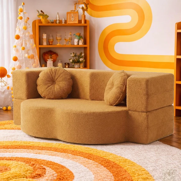 Homedius Muse Katlanır Yatak Olabilen Çok Amaçlı Çift Kişilik Koltuk  Hardal Çift ürün görseli 1