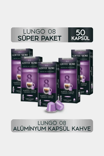 Coffee More 8 Lungo Kapsül Kahve 10 x 5 Paket ( 50 Adet ) Nespresso Uyumlu ürün görseli 1
