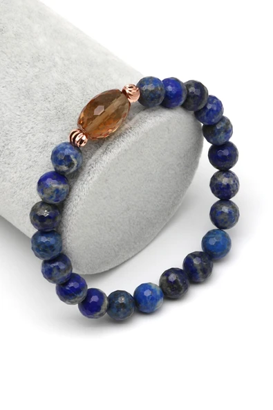 Zultanit-Lapis Lazuli Doğal Taş Bileklik 8 mm Fasetli Küre Kesim - BLK-2279 ürün görseli 1