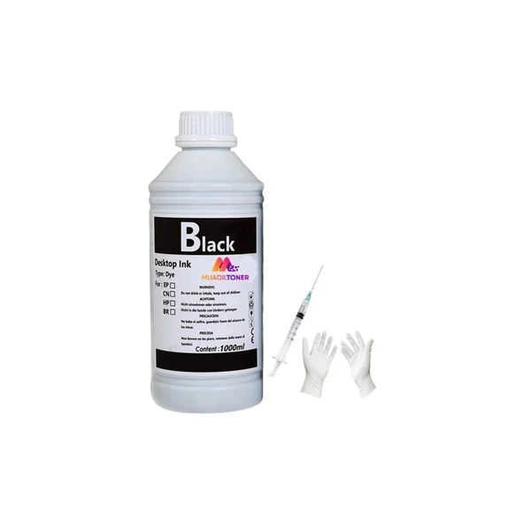 Epson L810 1 Litre Siyah Muadil Mürekkep+Enjektör+Eldiven ürün görseli 1