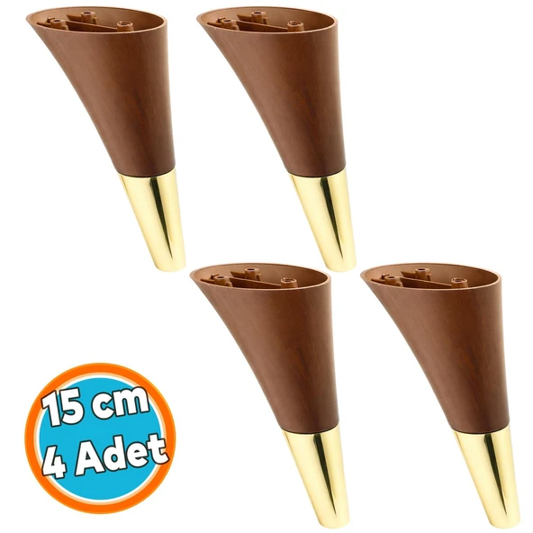 Mobilya Kanepe Sehpa Tv Ünitesi Baza Koltuk Ayağı Kahverengi Gold Renk 15 Cm Ayakları 4 Adet ürün görseli 1