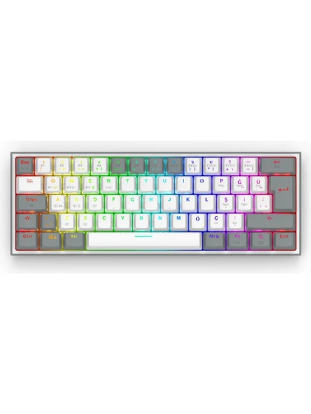 Redragon K617 Gri-Beyaz RGB %60 TKL Red Switch Kablolu Mekanik Oyuncu Klavyesi ürün görseli 1