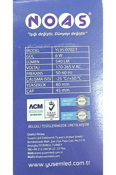 Noas 6 Watt Led Ampul 3200K Sarı Işık E27 - Resim 4