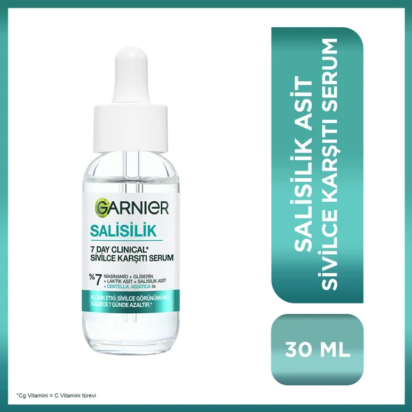 Garnier 7 Day Clinical Salisilik Sivilce Karşıtı Serum 30ML, (7% Niasinamid, Gliserin, Laktik Asit, Centella Asiatica), Vegan ürün görseli 1