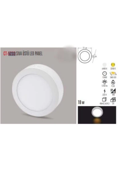 Cata Ct-5233 Sıva Üstü Daire Panel Led Armatür Beyaz ürün görseli 1
