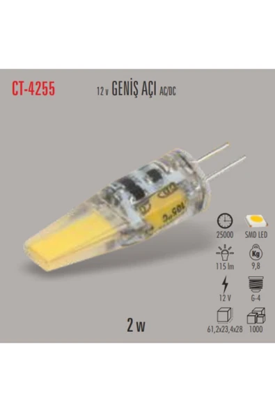 Cata Ct-4255 G4 2w/3000k 12v Led Ampul (Günışığı) ürün görseli 1