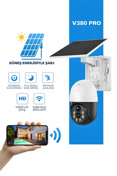 Güneş Enerjili 4G WiFi 360 Akıllı Güvenlik Kamerası Kablosuz, Gece Görüşlü, Hareket Sensörlü, Çift Yönlü Sesli ürün görseli 1