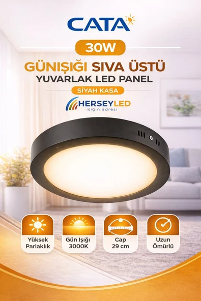 Cata 30W GÜNIŞIĞI SIVA ÜSTÜ YUVARLAK LED PANEL GÜN IŞIĞI - SİYAH KASA CT-5238 G ürün görseli 1