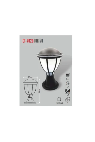 Cata Ct-7020 Torino Bahçe Armatürü Ampulsuz-4adet ürün görseli 1