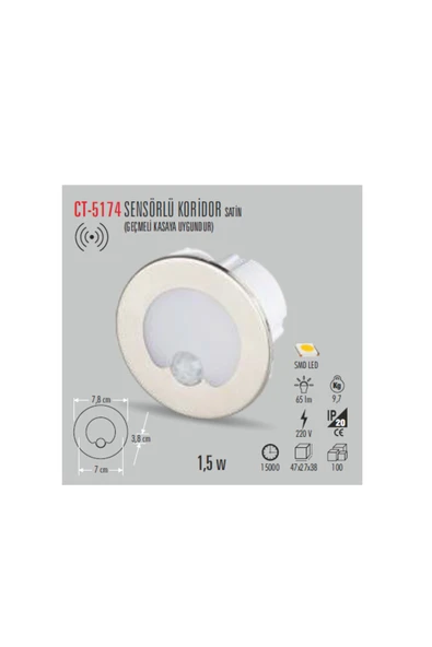 Cata Ct-5174 1,5w/3200k Radar Sen.kor. Armatürü(g.ışığı) ürün görseli 1