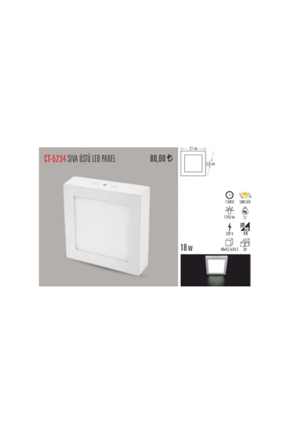 Cata Ct-5234 18w/3200k Alm. S.ü Led Armatür Kare (GÜNIŞIĞI) ürün görseli 1